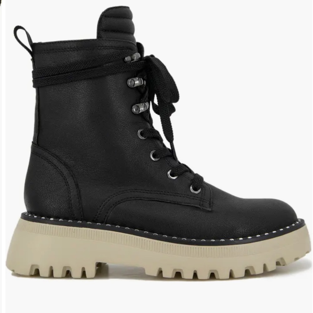 🖤KENNETH COLE Radell Lace Up Chunky Black Combat Moto Boots